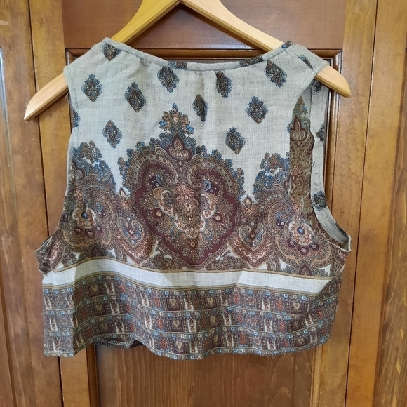 Vintage Patty Woodard wool blend brown paisley print cropped tie front vest - Picture 7 of 9